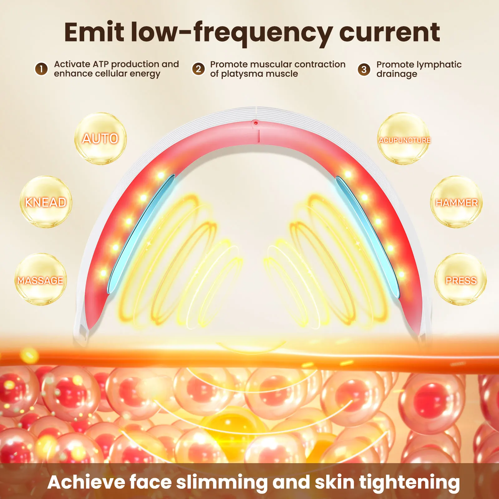 جهاز تجميل كهربائي لشد الوجه على شكل حرف V 6 أوضاع 8 مستويات EMS مايكرو الحالي لشد الوجه مدلك إزالة الذقن المزدوجة للعناية بالبشرة