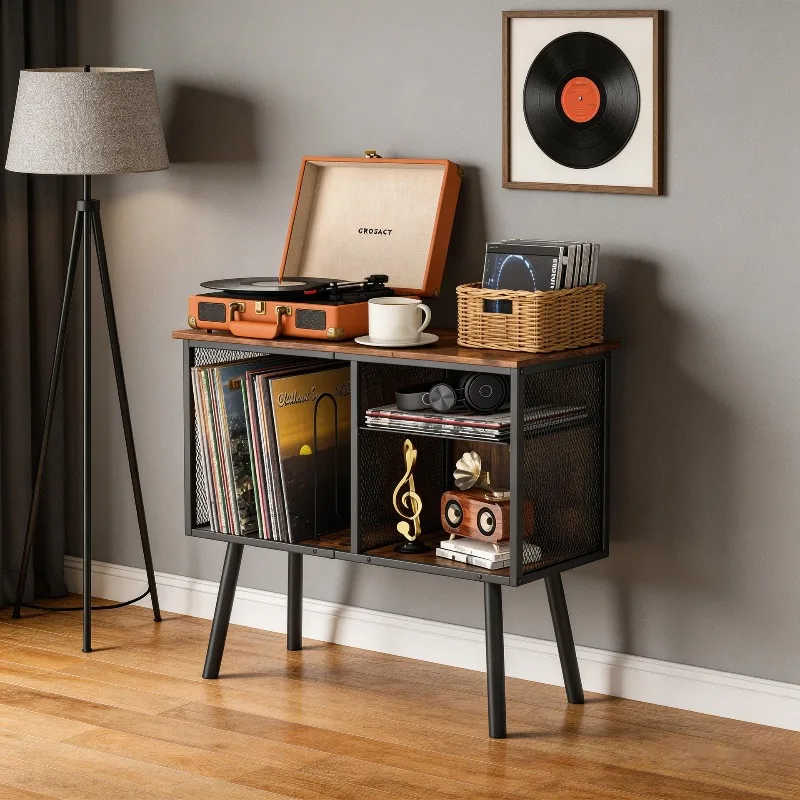 Vinyl Record Storage Rack 3-Tier with Adjustable Dividers - Retro Storage Box for Classical Music, LP Organizer Shelf Home Decor