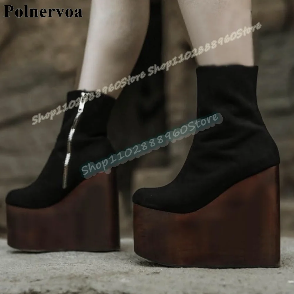 اليدوية الأحمر الجلد المدبوغ منصة حذاء من الجلد أسافين أحذية عالية الكعب للنساء الجانب سستة جولة تو موضة عادية Zapatos Para Mujer #4