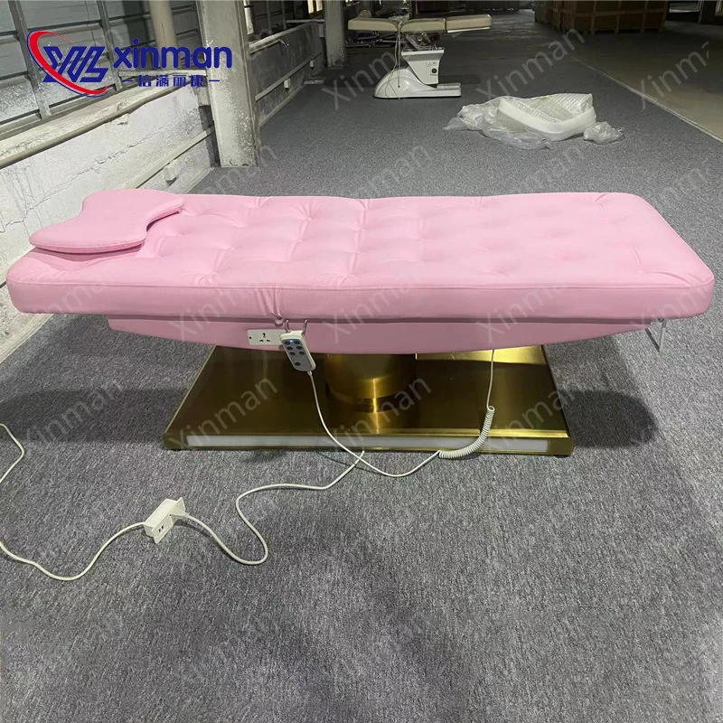 Massage Table & Bed,Beauty Salon Furniture,Eyelash Bed With 3 Motors, Gold Base, Massage Table, Tattoo Chair, LED Strip, Light-C