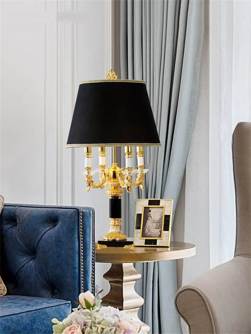 

European luxury crystal table lamps living room lamp bedroom bedside lamp French American black fabric decorative desk lights