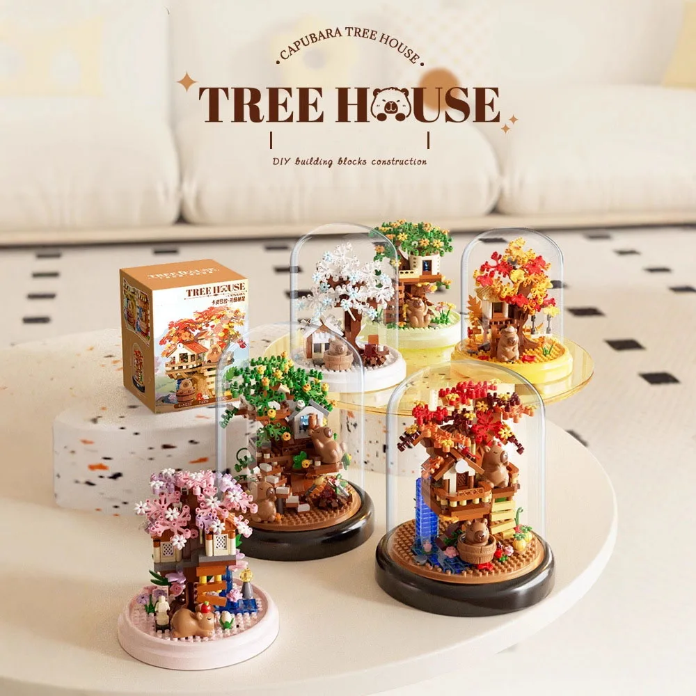 Exhibition Booth Construction Brick Animals Tree House Micro Diamond Block Cartoon Capybara Treehouse Nanobricks Toys For Gifts