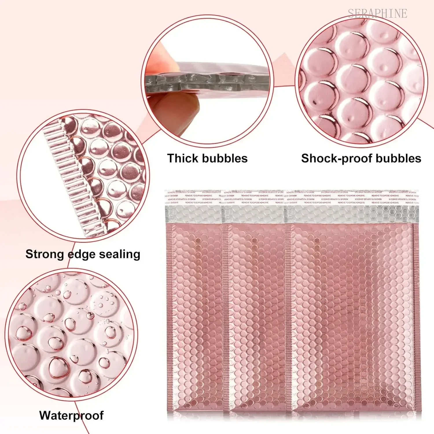 50Pcs Shipping Packaging Rose Gold Holographic Small Business Metal Supplies Bubble Mailer Bags Envelope Mailing Office School
