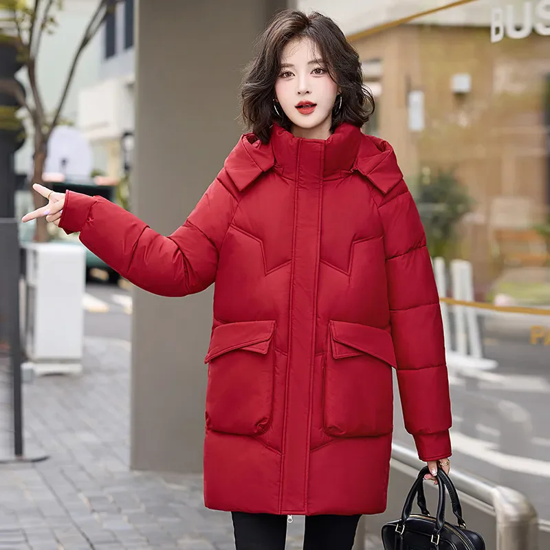 Ladies Winter Parka Coat 2024 Hooded Temperament Comfortable Women's Down Cotton Jacket Loose Thick Casual Female Outerwear