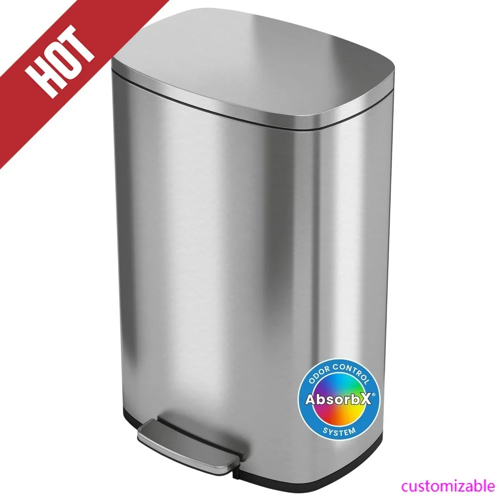 

Hot-13.2 Gallon Step Kitchen Trash Can With Lid And Odor Filter, Stainless Steel 50 Liter Trashcan For Home Office