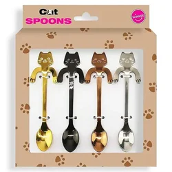 4pcs Stainless Steel Spoons Cute Cat Coffee Tea Ice Cream Teaspoons Spoon Dessert Snack Scoops Home Flatware Kitchen Accessories