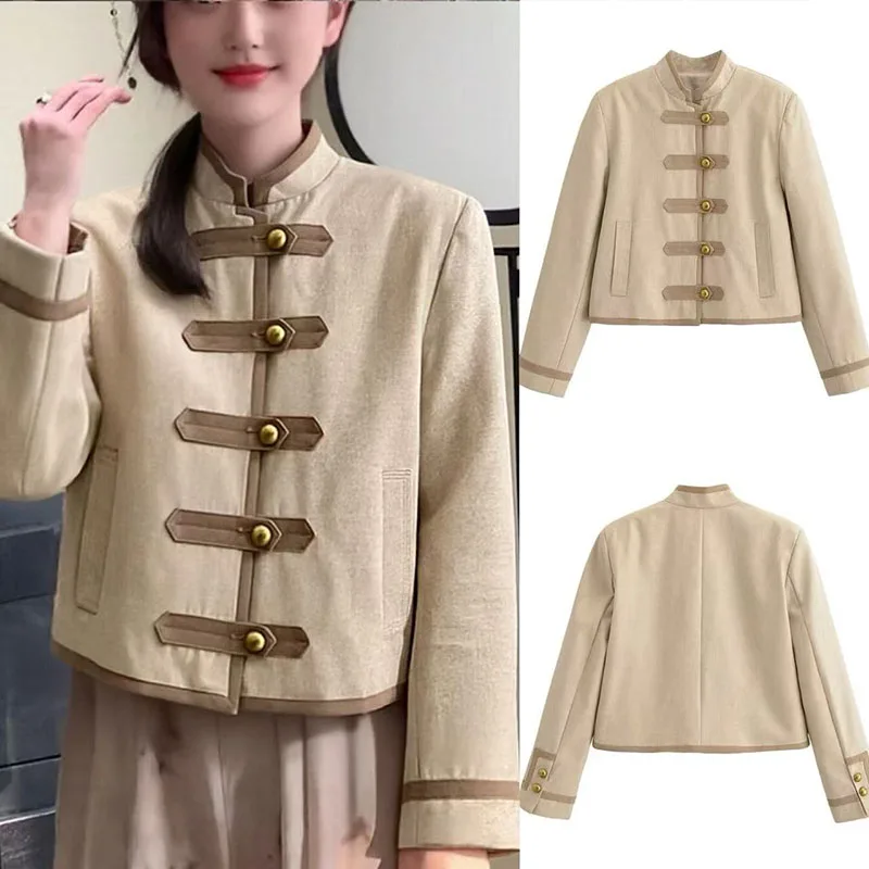 

European and American Style 2025 Autumn/Winter New Women's Fashion Retro Chinese Button Short Blazer