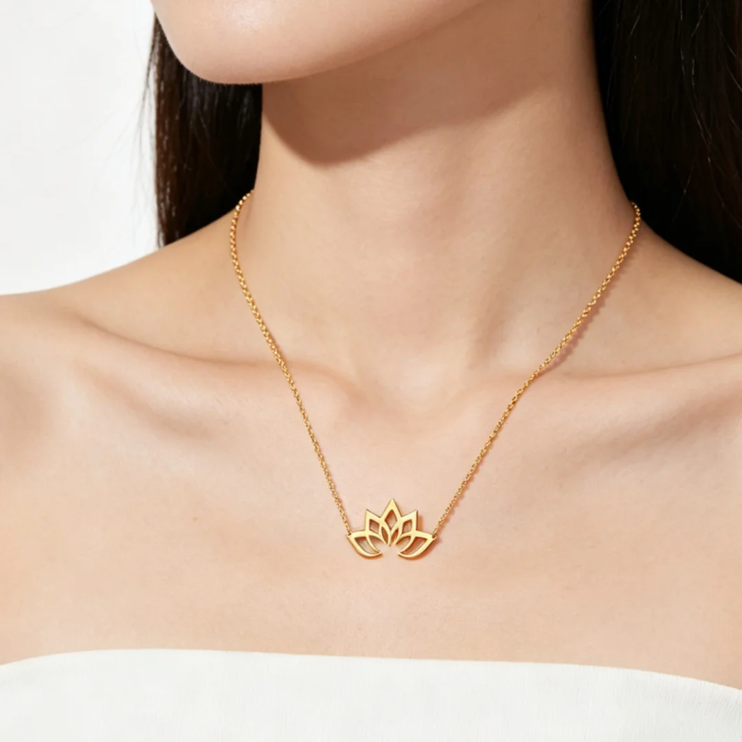 Women's Stainless Steel Lotus Flower Necklace Spiritual Amulet Buddhist Jewelry Fashion Occult Accessory