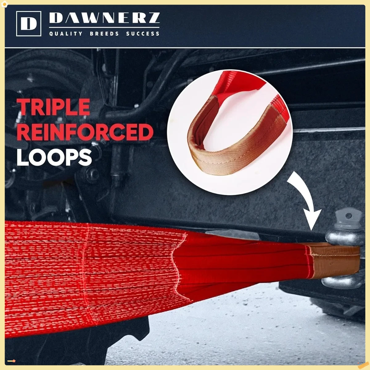 Tow Rope Heavy Duty 30ft 85000 lbs Minimum Break Strength - Recovery Strap 42 US Tons 9m for Trucks and Buses