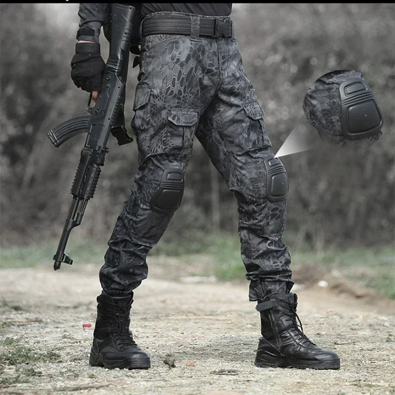 Men Hunting Pants with Knee Pads Airsoft Tactical Cargo Pants Hiking Pants Trousers Paintball Clothing