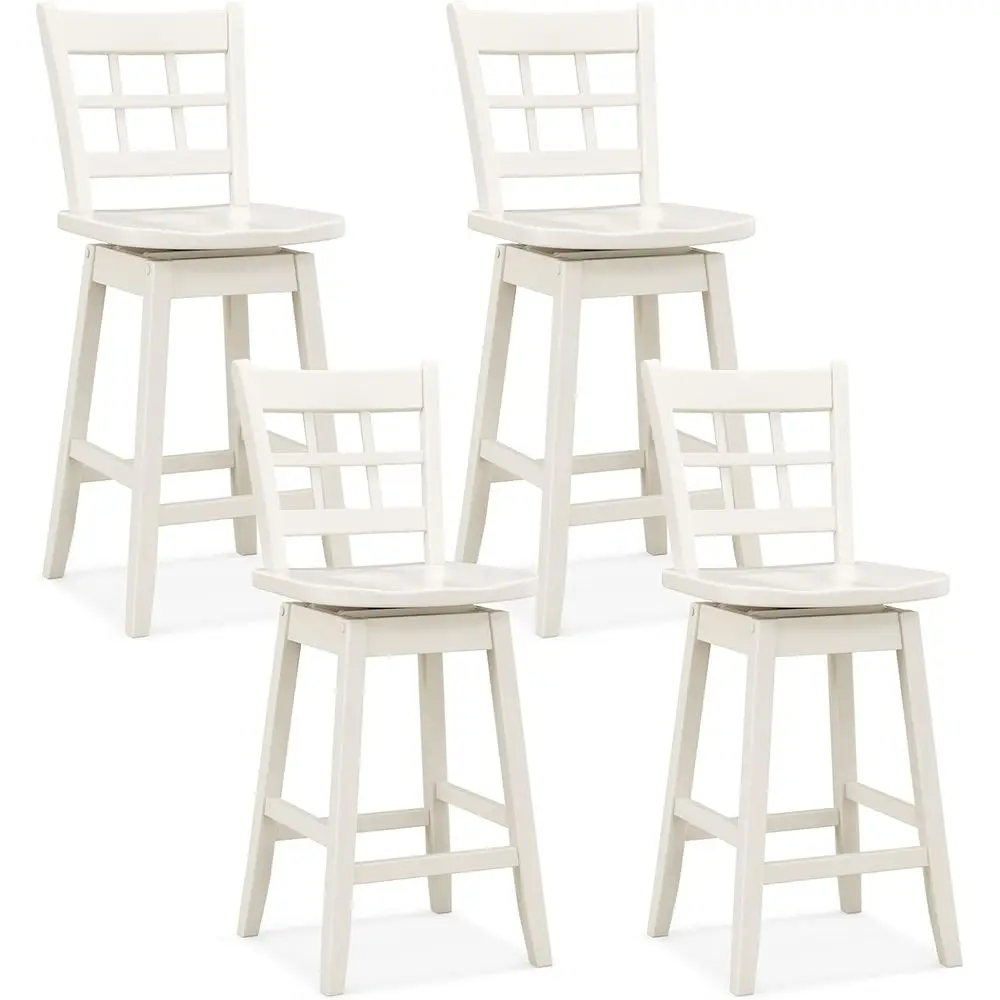 

Set of 4 White Swivel Bar Stools with Hollow Back, Ergonomic Seats, and Footrests for Kitchen Islands or Bars