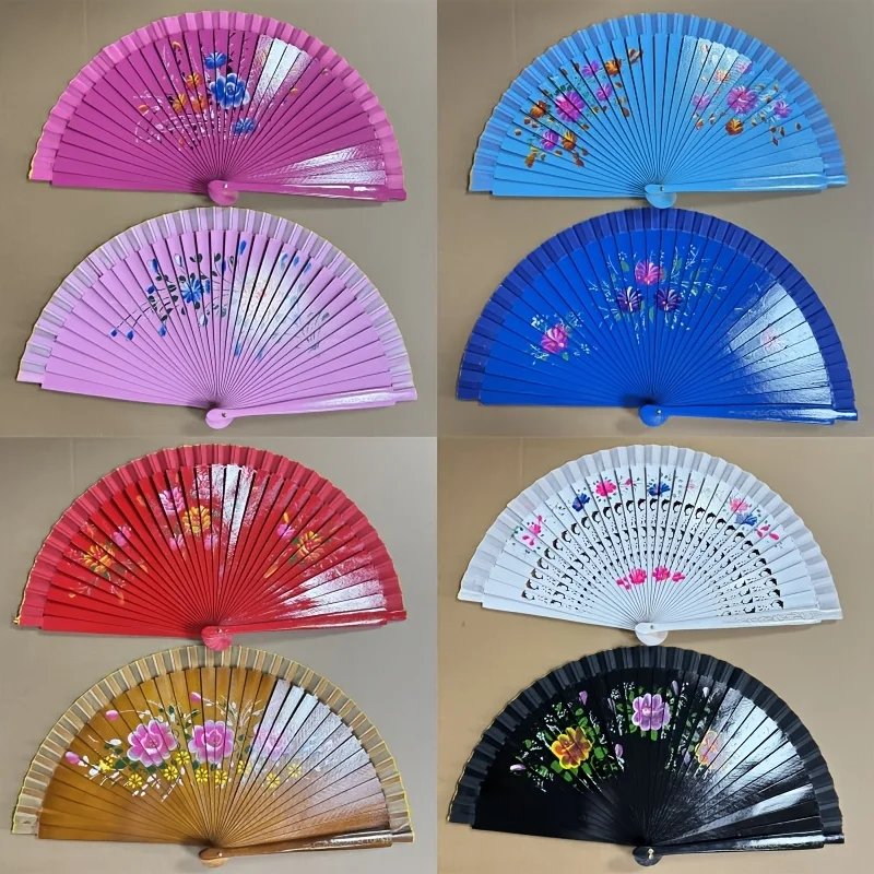8Pcs Folding Fan for Dancing Wood Spanish Hand Crafted Guest Gift Decoration Home Ornaments Craft Chinese Fan For Party Supplies