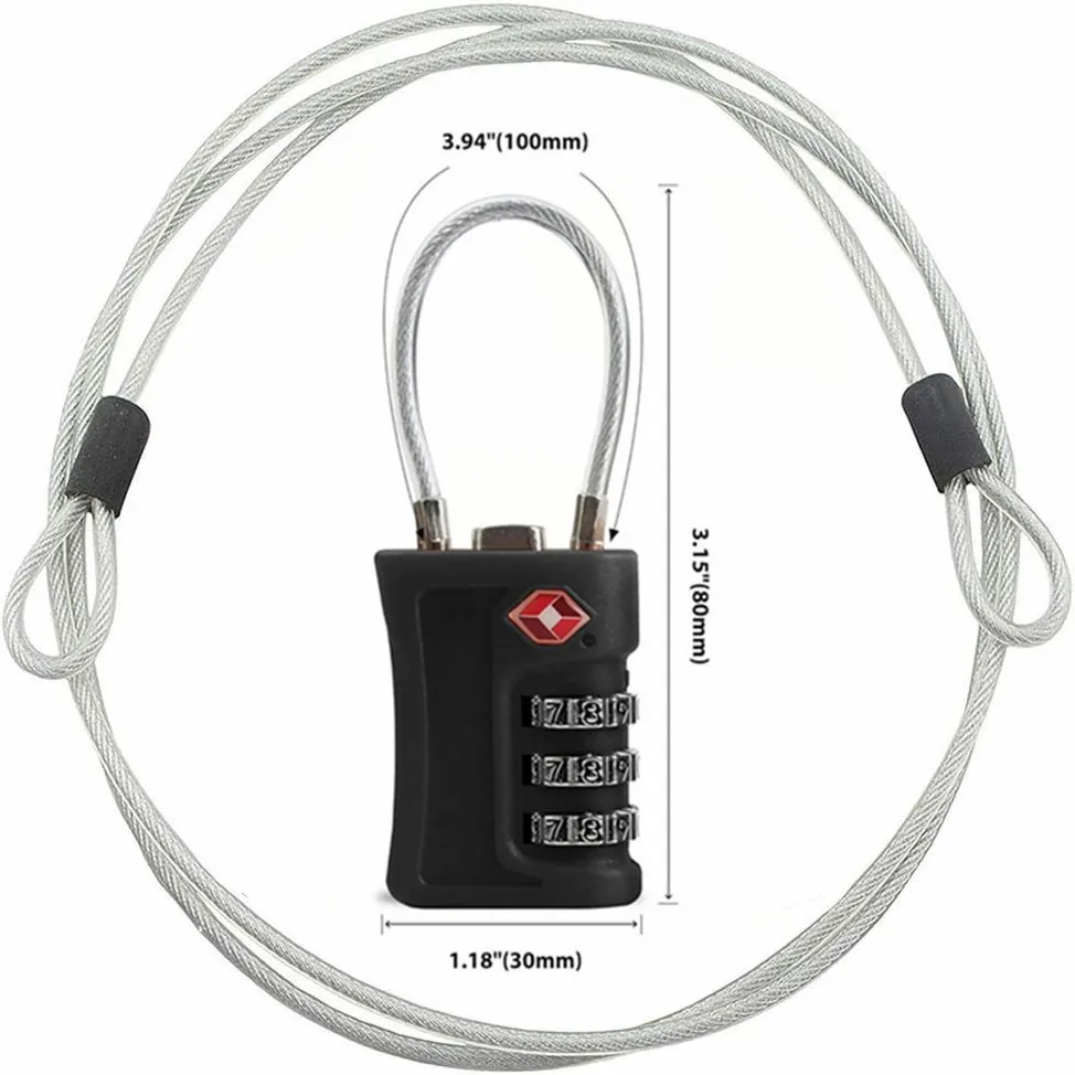 Tsa Approved Cable Locks for Luggage, Suitcase, Tool Case Locks 3 Digit 2m Long Steel Wire Combination Padlock