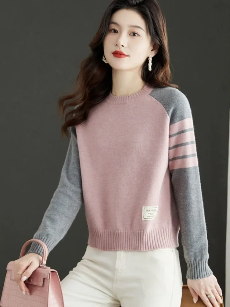 

Высококачественный европейский свободный крой, вязаный круглый свитер Ne, внутренняя одежда, базовый топ для женщин в Гуанчжоу, Гуандуне