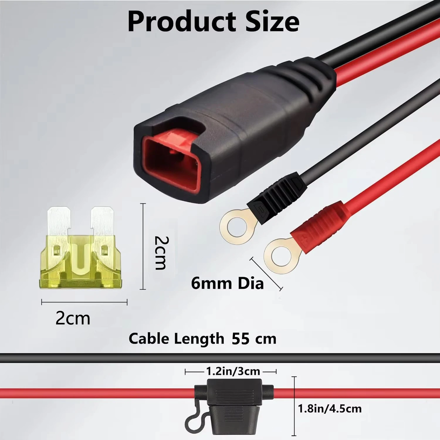 55cm Wire Harness Compatible with NOCO GC002 X-Connect M6 (6MM) Eyelet Terminal Connector For NOCO Genius Smart Battery Chargers