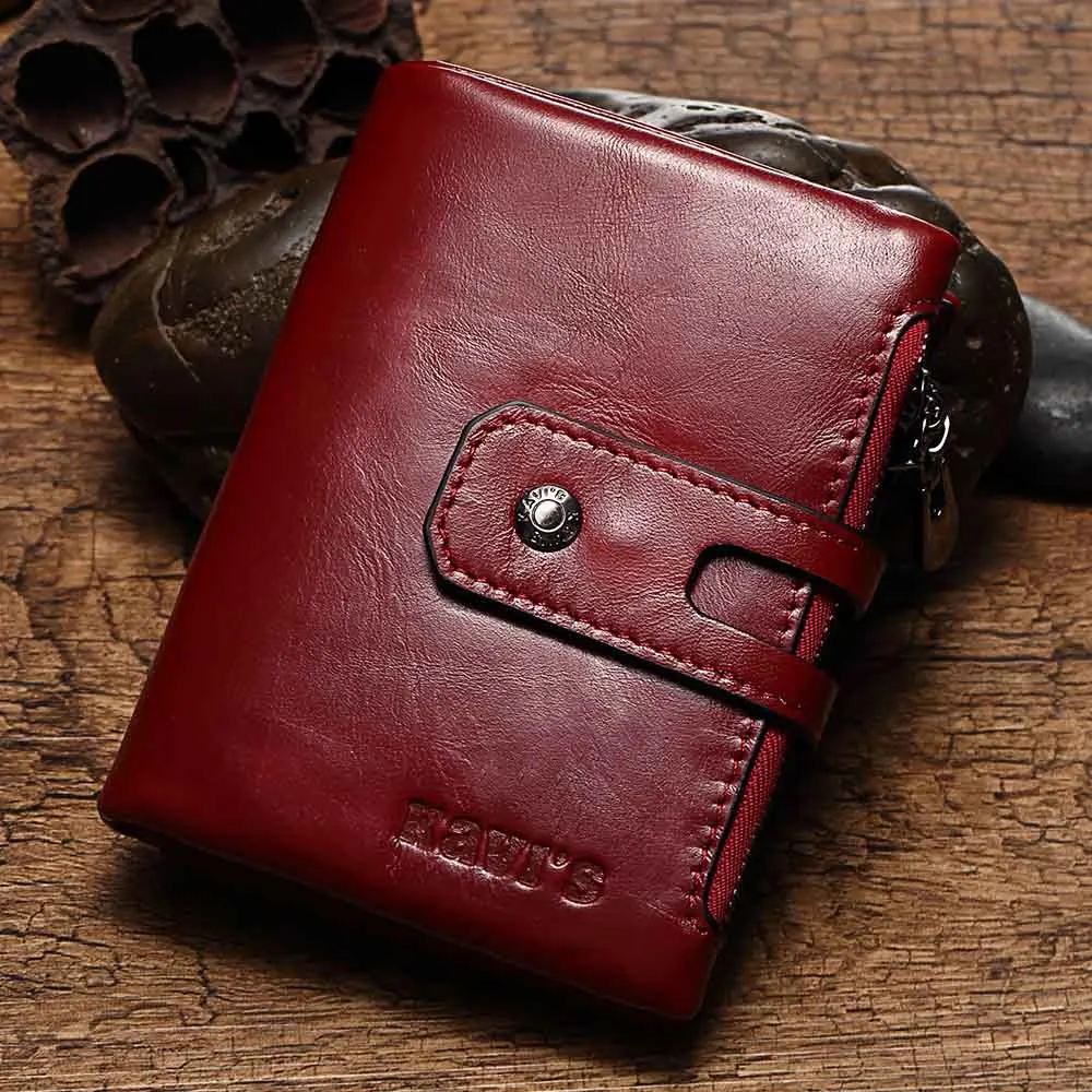 First Layer Leather Mens Wallet with RFID Card Holder Purse Short Cowhide Zip Coin Pocket Bifold Women Clutch cartera hombre