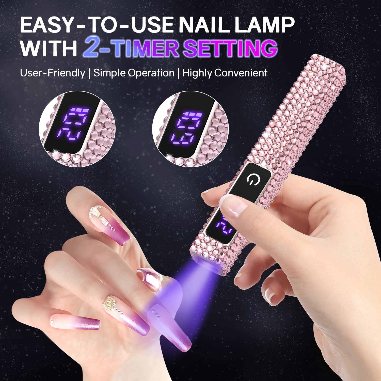 Mini lámpara de uñas LED UV de mano con diamantes, secador de uñas portátil para esmalte de Gel con pantalla, máquina de manicura para uso doméstico DIY