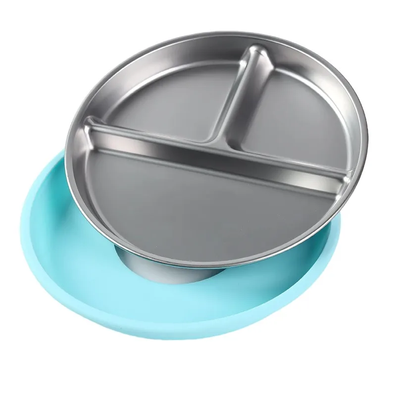 

Food grade removable children's tableware, stainless steel plates, baby grid plates
