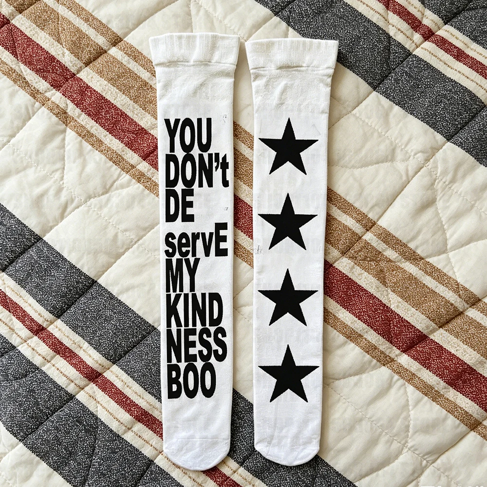 2000s Emo Y2K cosplay cute long socks fashionable street wear Y2K style retro Harajuku white punk letter printed long socks