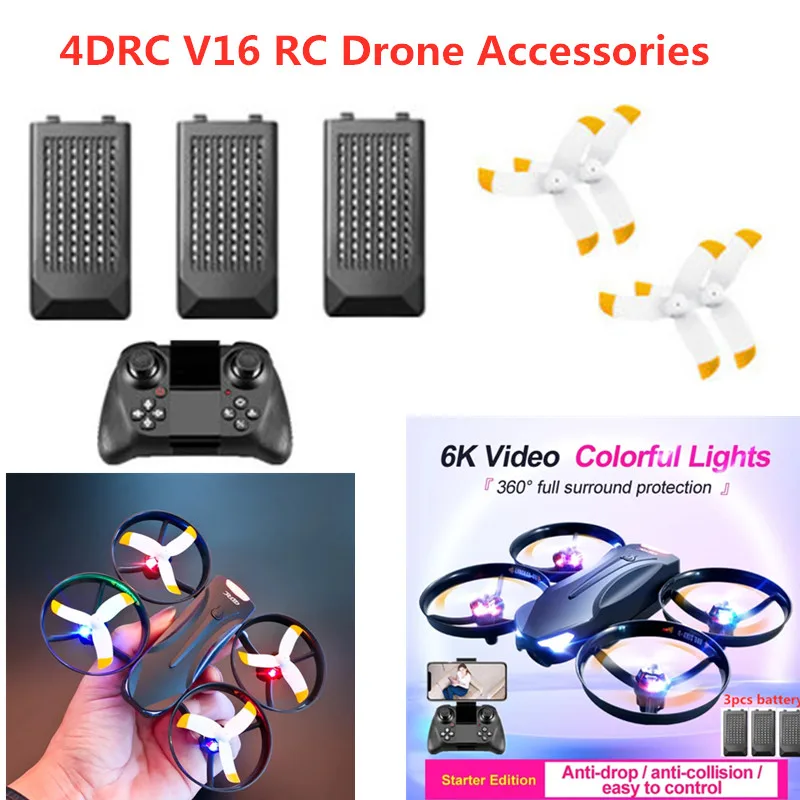 Suku Cadang Drone RC 4DRC V16 6K Baterai Asli/Baling-Baling/Pengontrol 4DRC V16 Baterai Drone RC V16 V-16 Bilah Drone