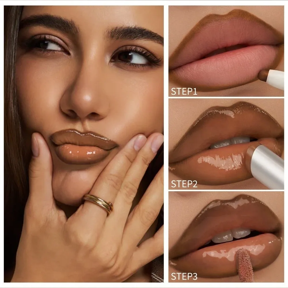 ชุดเซ็ตลิปไลเนอร์กันน้ำแบบใหม่ ชุดลิปสติกติดทนนาน ชุดลิปกลอสสูตรให้ความชุ่มชื้น ชุดเครื่องสำอางสำหรับผู้หญิง