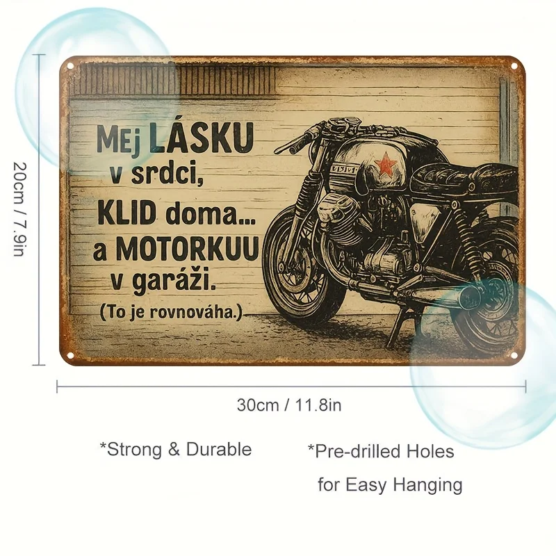 2D Flat Vintage Czech Slogan Metal Aluminum Sign | 20.32x30.48 cm, Motorcycle Design with Humorous Quote, Durable Aluminum Decor