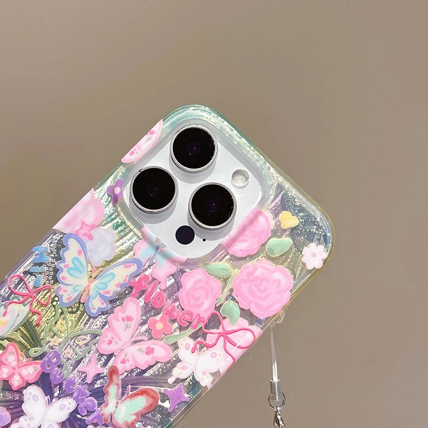 حافظة هاتف على شكل فراشة ليزر لهاتف آيفون 17 16 15 14 13 برو ماكس طبقة مزدوجة بالضغط الساخن كرافت 16 برو ماكس حافظة هاتف حلية 15 برو