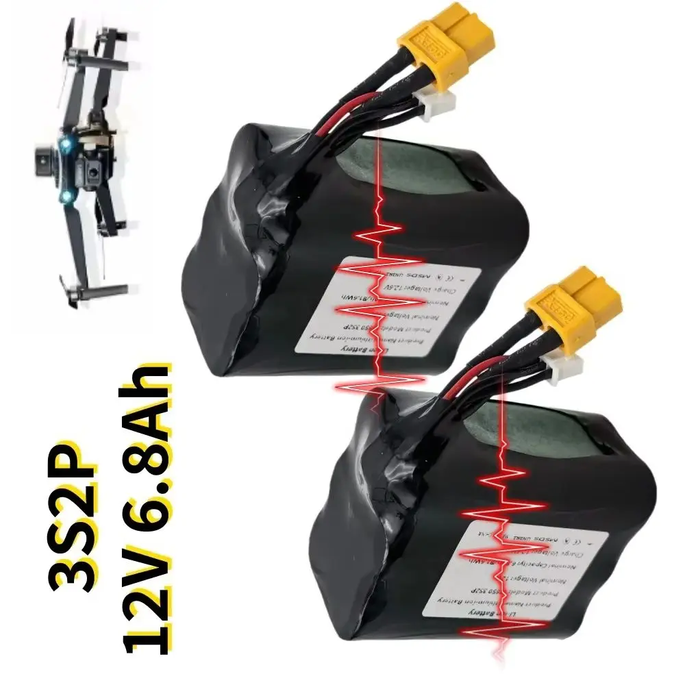 

12V 6.8Ah High-Capacity 3S2P Li-ion Battery for RC Airplane Drone Quadrotor - UAV Rechargeable 12.6V XH2.54-4P XT60 Connector