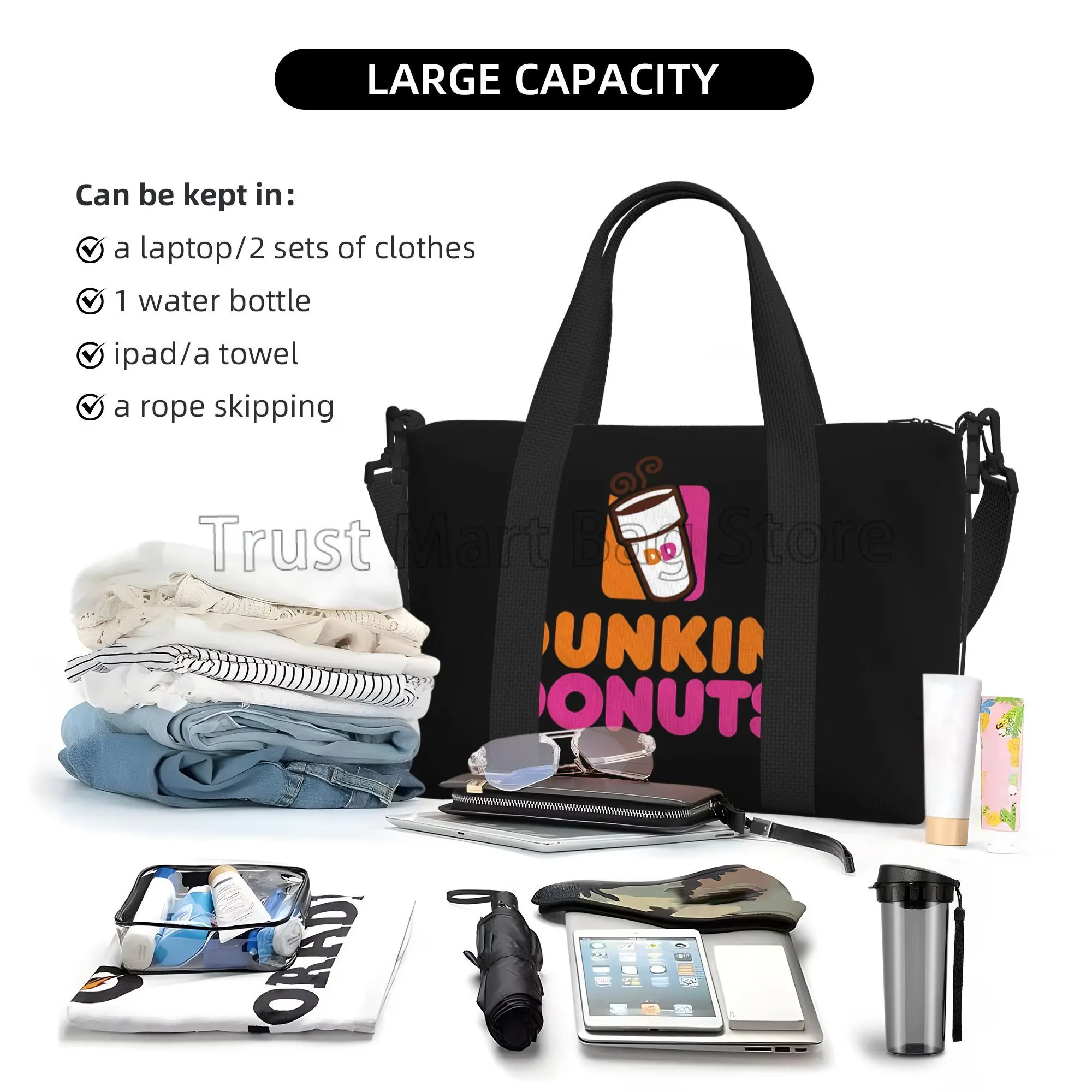 Dunkin Donuts Logo Print Duffel Bag for Boys Girls Handbags for Women Men Waterproof Tote Bags for Travel Gym Beach Daily Use