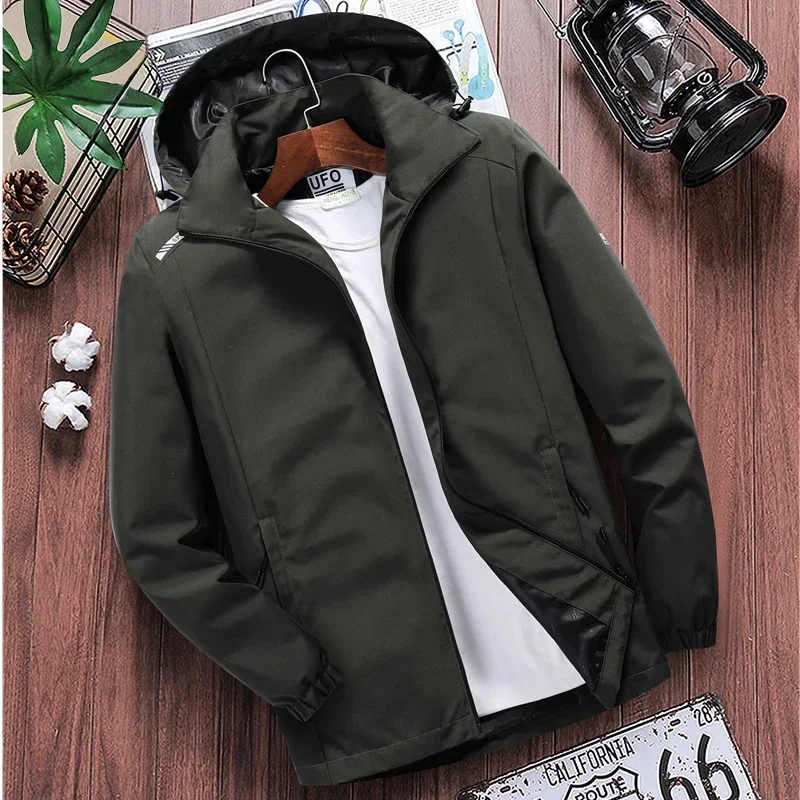 Men\'s Casual Hooded Bomber Jacket Spring Summer Hip Hop Windbreaker Waterproof Sportswear Jackets and Coats Men Clothing 7XL 8XL