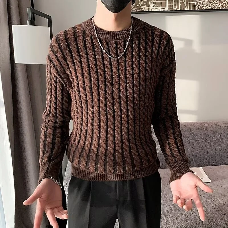 

Men's Thiened Slim Fit Knitwear Warm Inner Wear Sweater Trendy Baseball Collar Long Sve Winter Faion Casual Wear