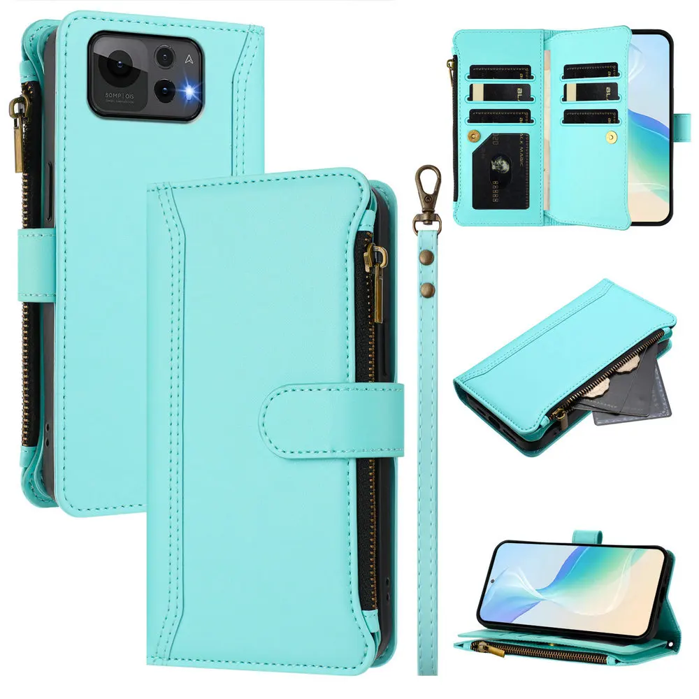

Zenfone12 Ultra 5G 9-Card Zipper Leather Wallet Case For Asus Zenfone Zenfone 12 11 Ultra Luxury Cover Rog Phone 9 8 Pro Funda