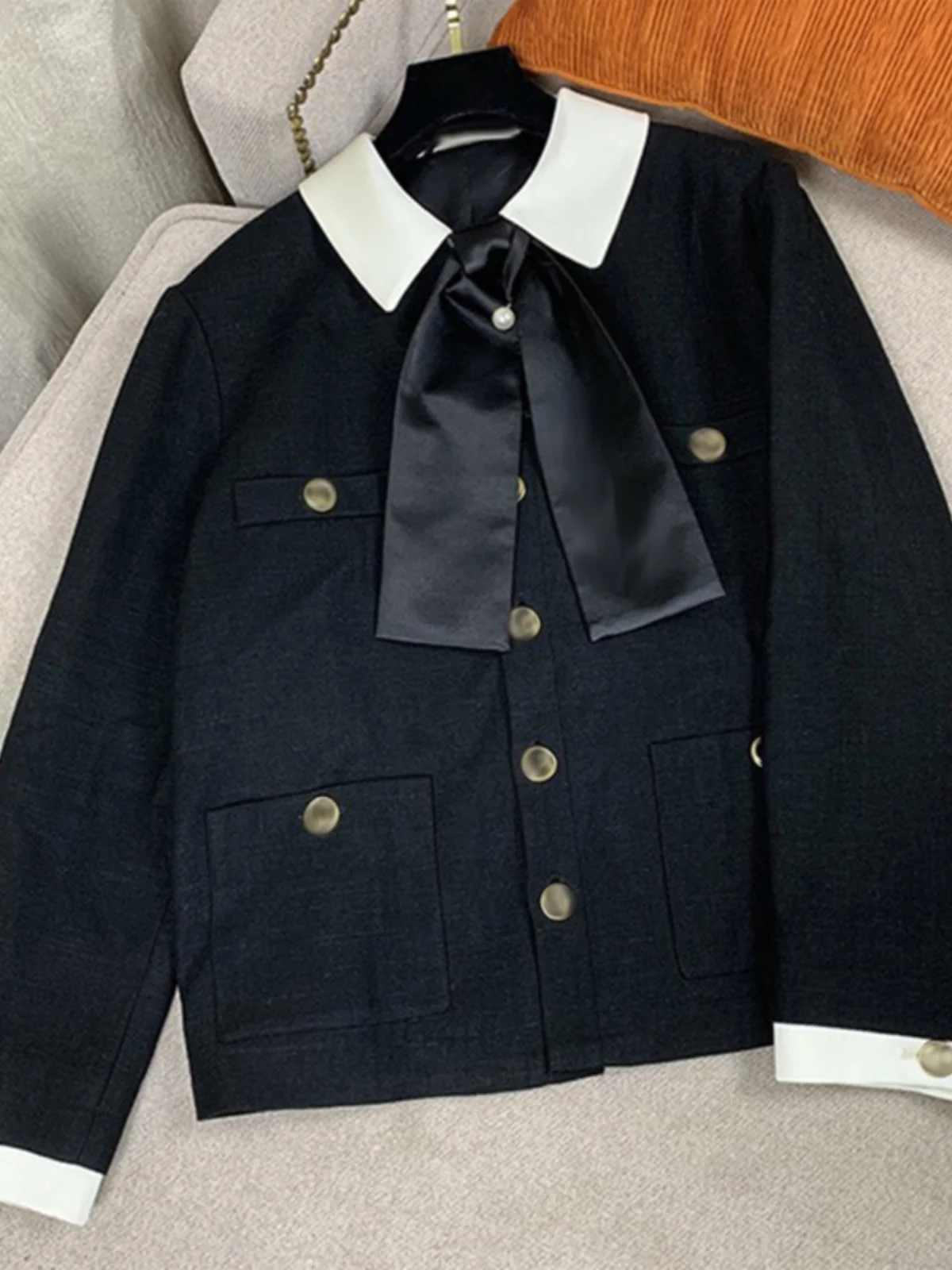 

Boutique Knot Collar Jaet Loose Single Button Ladylike Spring New Sle Small Fraance Sle Women's Outerwear