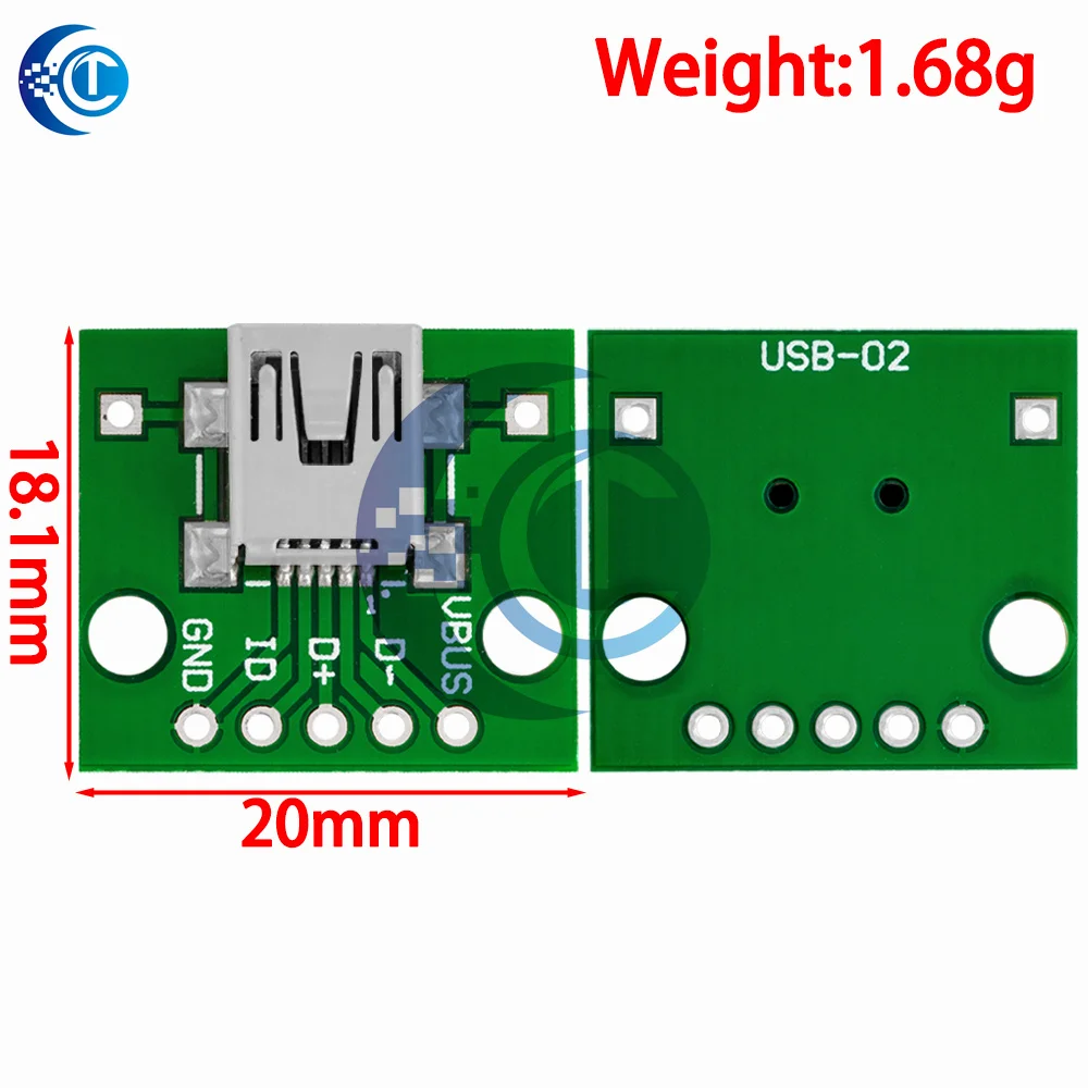 USB‑01 5Pin DIP Breakout Adapter, 2.54mm Pitch USB2.0 Type‑B Male Connector, Mini Micro USB Converter Board, 1/5PCS Optional