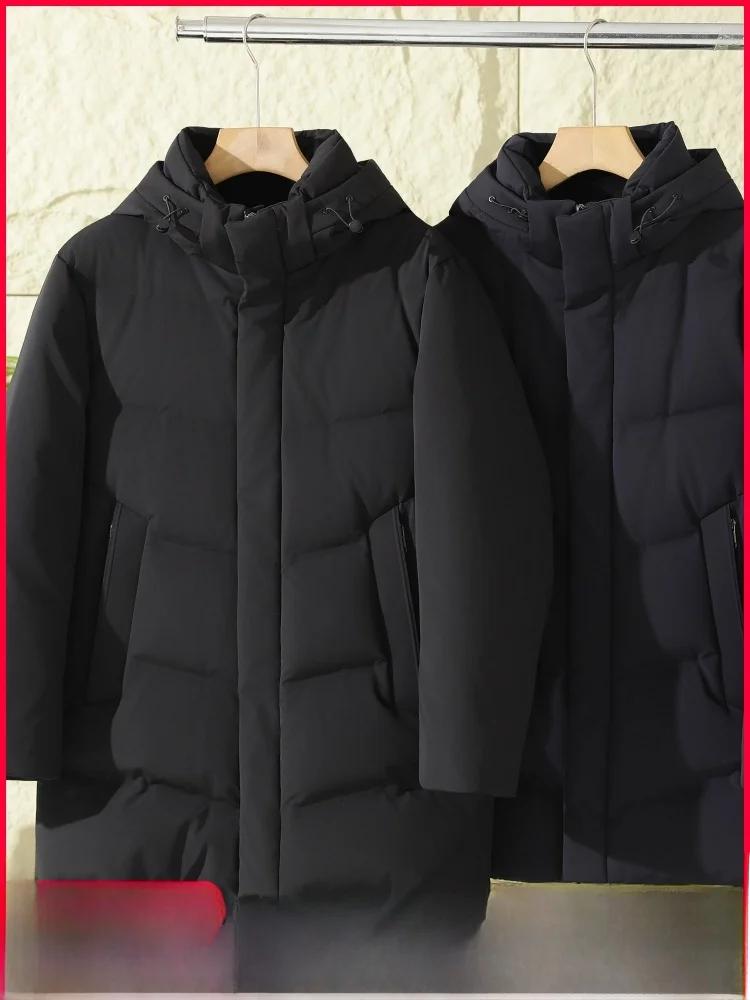 

High-End Outdoor Men's down Jacket Windproof Water-Resistant 90 Duck down Mid-Length Fashionable Urban Style Zipper Closure