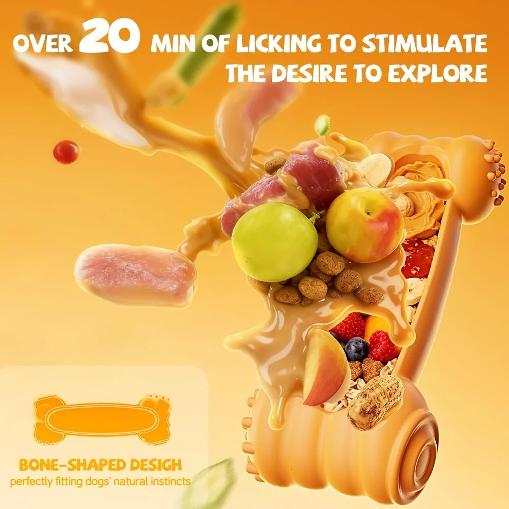 2-Pack Fillable Slow Feeder Dog Lick Bone Freeze Chew Toy for Aggressive Chewers Puppy Teething Relief Treat Enrichment Toy