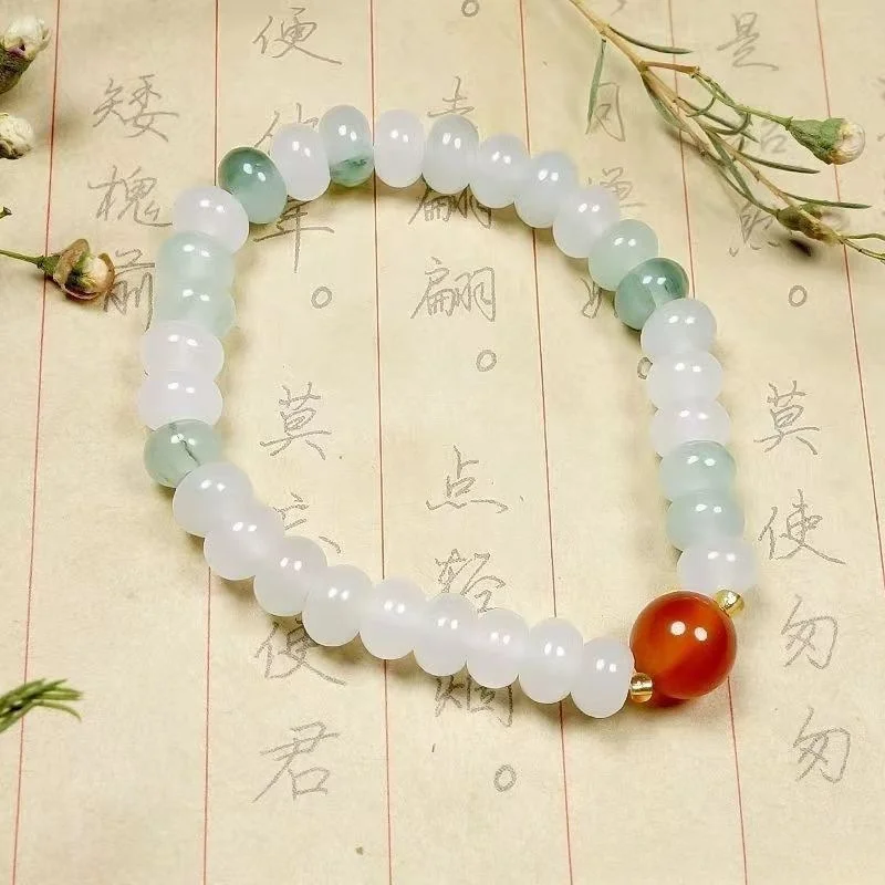 Natural Tianshan Cuipiao Flower Old Bead Single Ring Bracelet Women's Simple