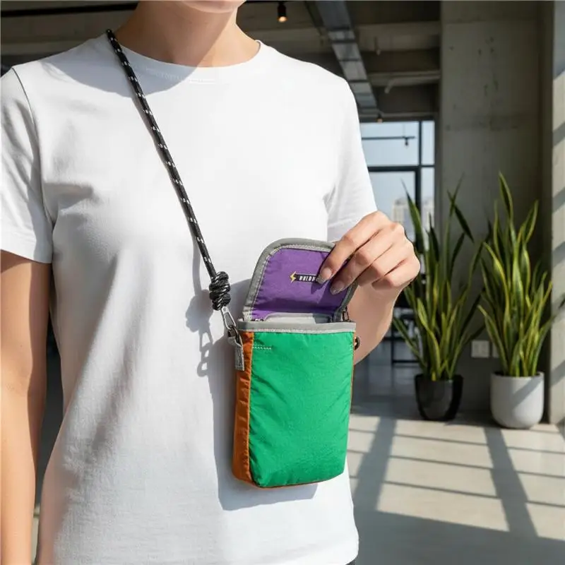 Unisex Color Patch Nylon Crossbody Mini Bag Secure Phone Purse Lightweight Casual Bag for Urban Travel School