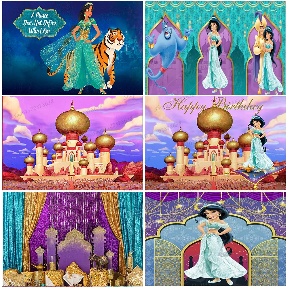 Aladdin Jasmine Backdrop Photography Princess Girl First Arabian Birthday Party Background Rajah Nights Gold Palace Castle Photo