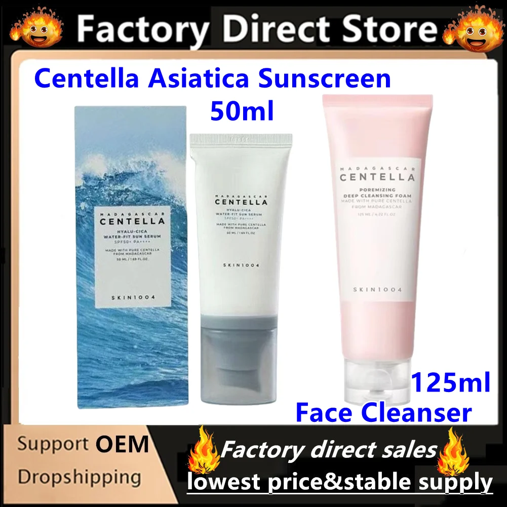 SKIN1004 50ml Centella Asiatica Sunscreen SPF50+ PA++++ Deep Hydration 125ml Korean Centella Asiatica Face Cleanser ﻿