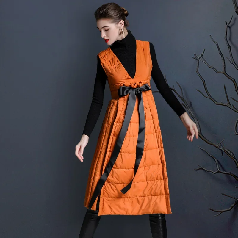 Autumn Winter High Quality Trend New Slim Fit White Duck Down Dress Women's Irregular Hem Down Dress Sleeveless Long Warm Vest