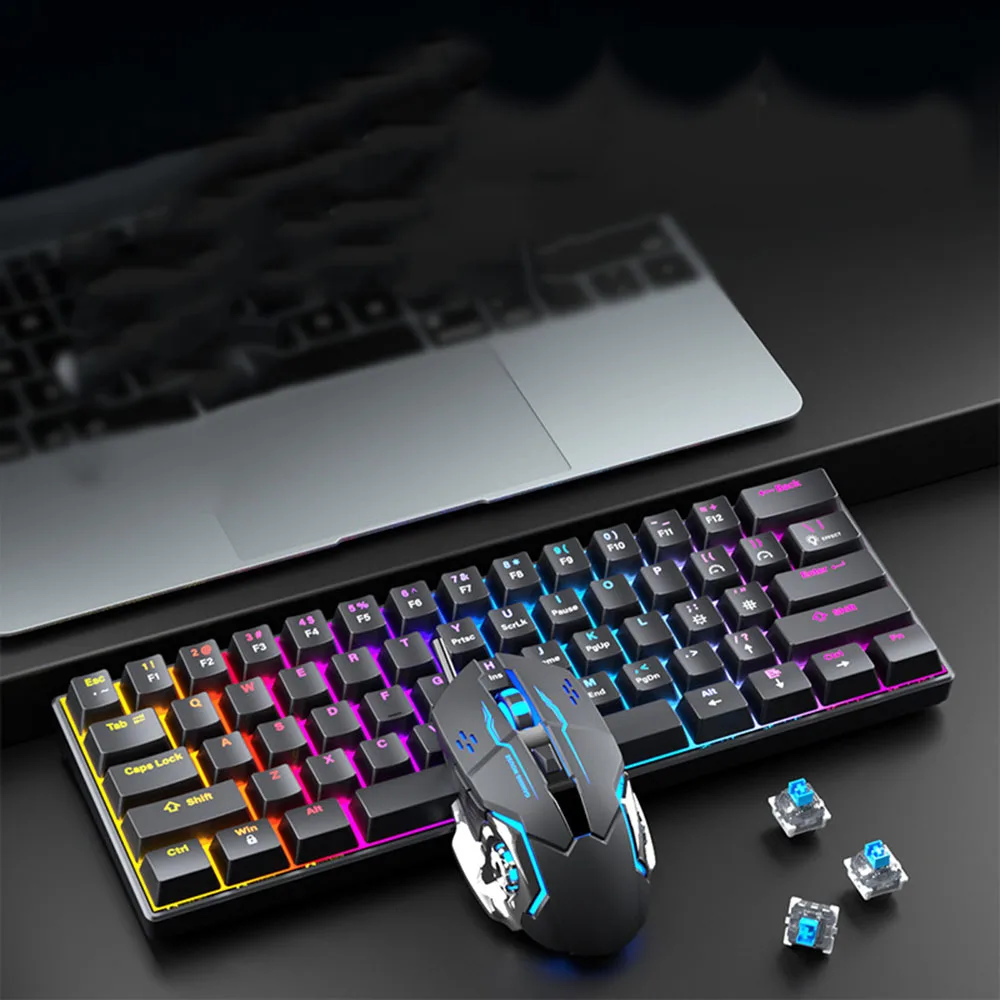 Wired 60% Gaming Keyboard and Mouse Combo, 61-Key Ultra-Compact Backlit Mechanical Feel Keyboard for PC/Windows/ Vista/ Win