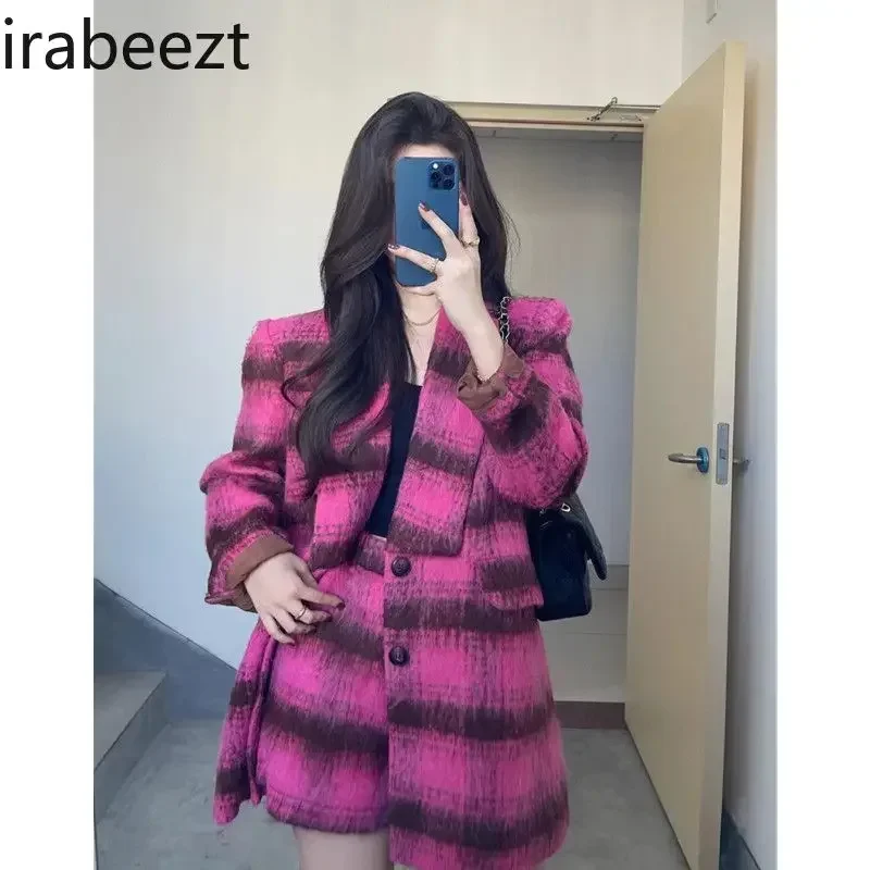 

Quality Fashion Elegant Vintage Plaid Tweed Suit Jacket High-waisted Shorts Chic Two Pieces Sets Autumn and Winter Deux-pièces