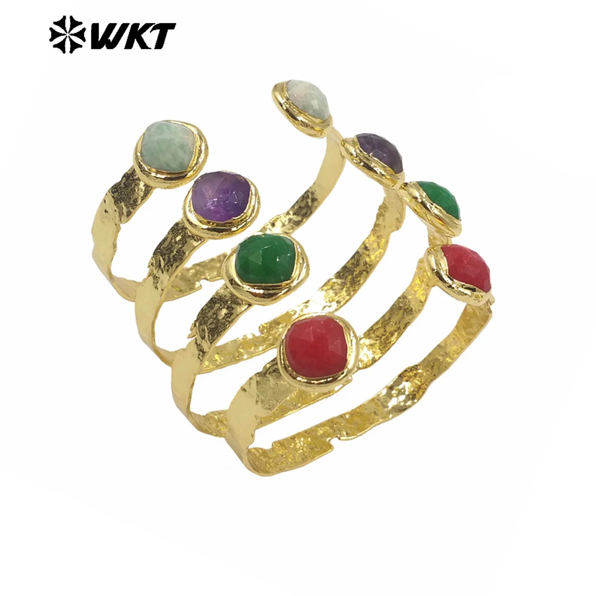 

WT-B640 Стильная горячая распродажа, разноцветная манжета с двойным драгоценным камнем, желтый латунный регулируемый браслет для подарка друзей или повседневного декоративного использования