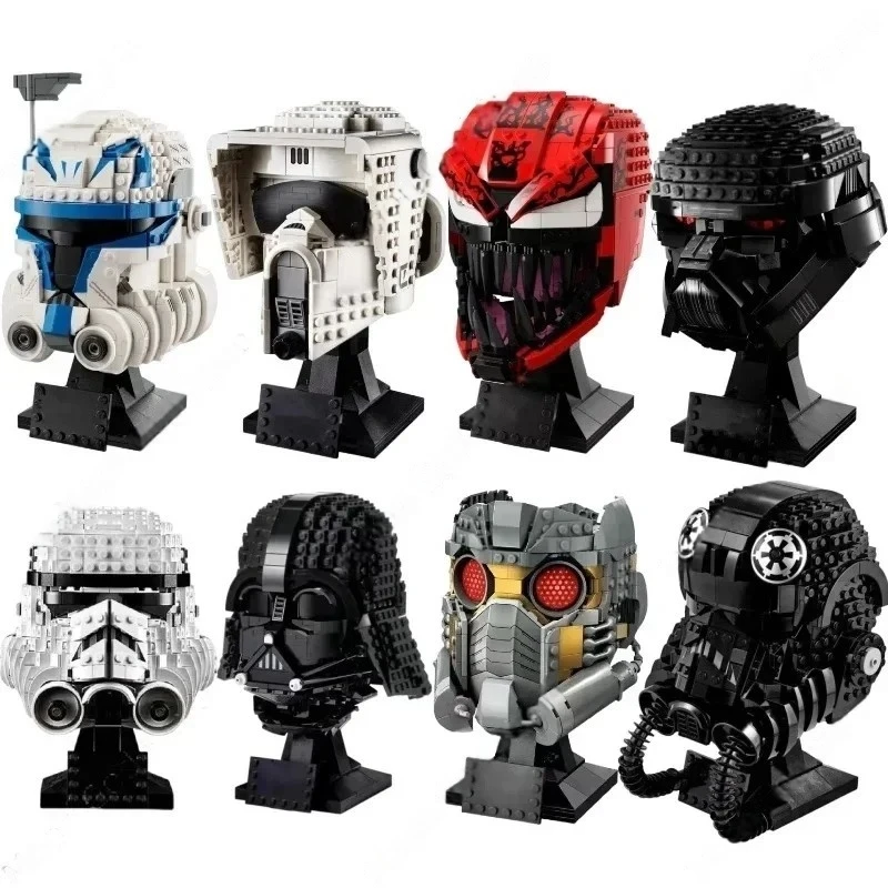 Anime Stormtrooper Vader Tie Fighter Pilot Helmet Building Blocks Series Collection Bricks Model Toy For Kids Birthday Gifts