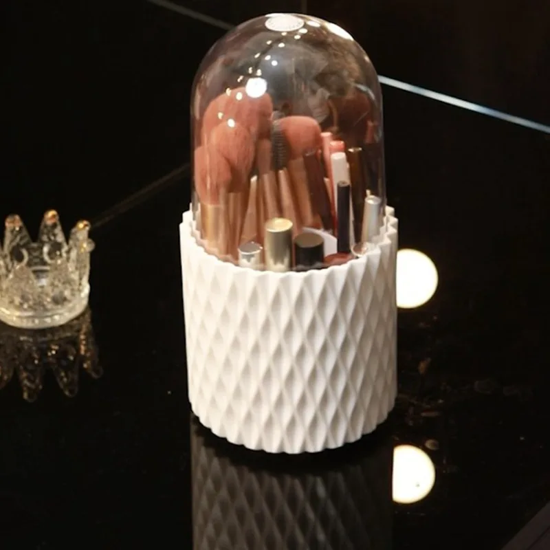 360° Rotating Makeup Tool Storage Box Desktop Organizer Cosmetic Brushes Holder Lipstick Eyebrow Pencil Holder Jewelry Container