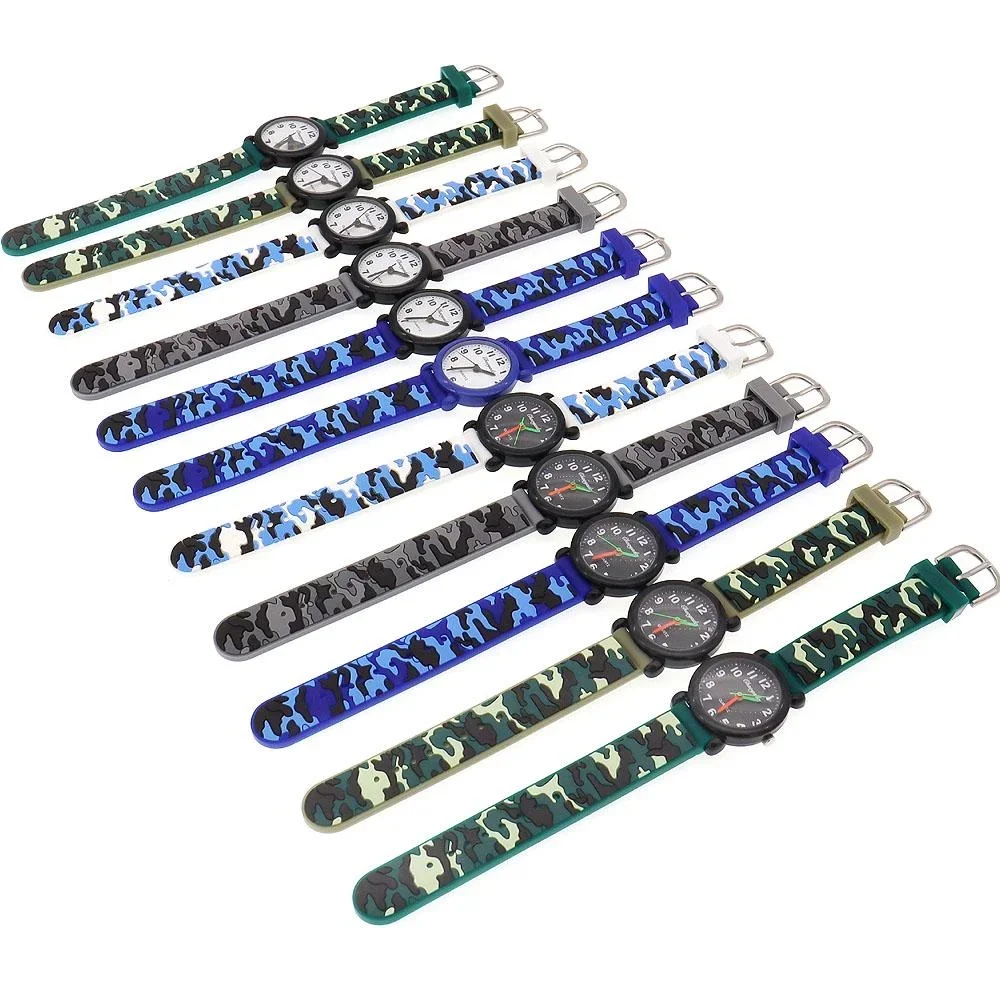 

Boys Girls Fashion Camouflage Silicone Strap Quartz Watches Children Kids Students Digital Cool Waterproof Clocks