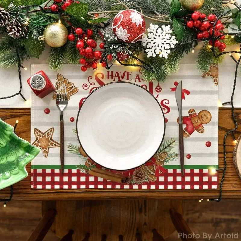 Artoid Mode Ice Cream Gingerbread Sweet Christmas Placemats Seasonal Winter Christmas Table Mats Party Kitchen Dining Decoration