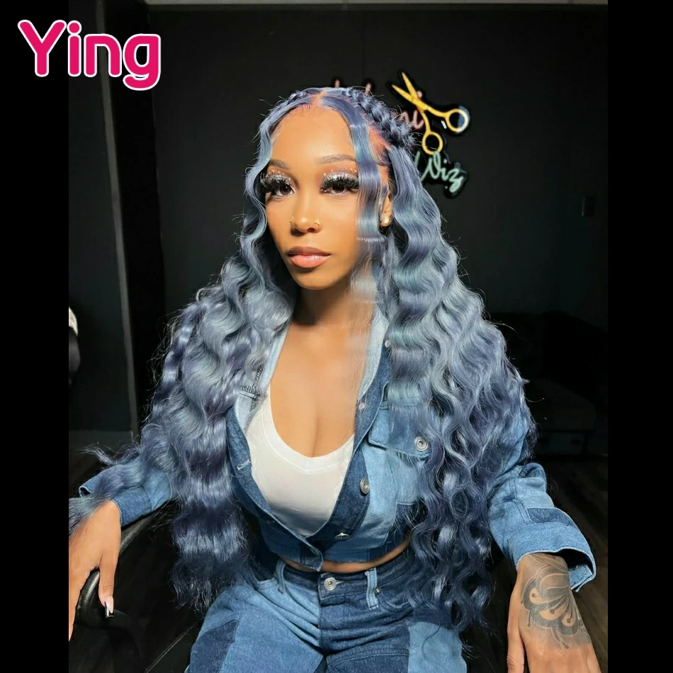 

Ying 180% Haze Blue Colored Deep Wave 13x6 Lace Front Wig 5x5 Lace Wig Remy 13x4 Lace Front Wig PrePlucked With Baby Hair