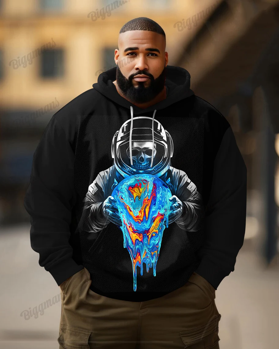 L-9XL plus size men's colourful skull pattern fashion trend casual long-sleeved hoodie ZOOY